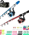 Beginner Friendly Fishing Rod And Reel Combo Kit with two telescopic poles, spinning reels, lures, hooks, and a carry bag