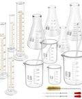Must Have Glass Labware Starter Kit For Home Lab And Classroom Beakers 50 100 250 500ml Flasks 50 100 150 250ml Cylinders