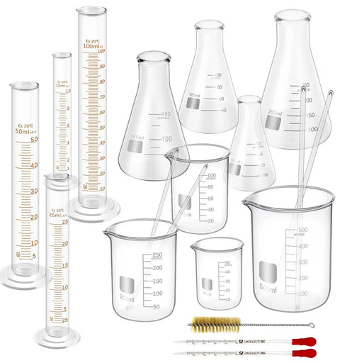 Must Have Glass Labware Starter Kit For Home Lab And Classroom Beakers 50 100 250 500ml Flasks 50 100 150 250ml Cylinders