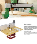 No Fuss Aluminum Router Lift Kit Featuring Slick Manual Height Control And Rugged Stainless Steel Table Insert Plate at an angle for woodworking machines.