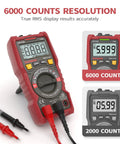 DIY Ready Pro Grade TRMS 6000 Counts Digital Multimeter with Auto Ranging NCV displaying measurements with probes