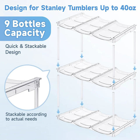 Stackable Water Bottle Organizer For 40 Oz Tumblers With Five Point Five Nine Inch Grid Spacing Perfect Cabinet And Pantry Storage