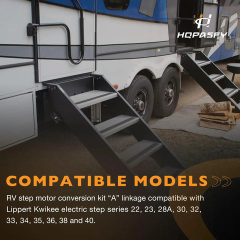 RV Step Motor Conversion Kit With Curved Linkage For Electric RV Steps 22 23 28A 30 32 33 34 35 36 38 40 Series installed on RV