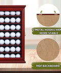 7 Shelf Golf Ball Display Case With Solid Pine Wood And Lockable Glass Door UV Protected To Prevent Fading Holds Up To 49 Golf Balls with hooks and backboard