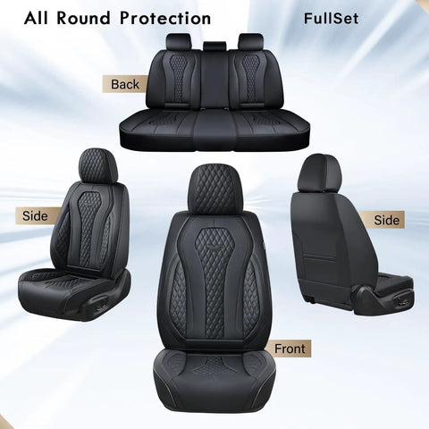 Dope Leather Car Seat Covers Full Set For Front And Back Seats, Black Waterproof Seat Protector And Leather Upholstery Shield