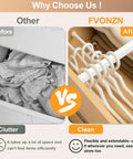 Comparison of cluttered closet and organized rods using 4 Pack Short Spring Tension Curtain Rods 8 To 12 Inches No Drill Mini DIY Slim Window Cupboard Sidelight White Easy To Install For Narrow Windows Cabinets Closets And Curtains