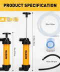 Front/side view of GLEAD gas siphon pump, orange body with black top; includes 52in clear tubing and 15.5in hose.