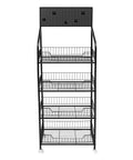 Heavy Duty 4 Tier Wire Shelving Storage Rack With Tough As Nails Metal Shelves And Raised Edge Baffles, freestanding, black, retail use.