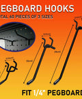 60 Piece Black Pegboard Hooks Set With 2, 4, And 6 Inch L Shaped Hangers For One Quarter Inch Pegboard display