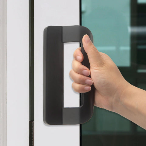 Full Replacement Sliding Door Handle Set For Five And Five Eighths Inch Hole Spacing With Mortise Lock And Key Front And Back Side Black Finish