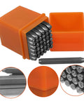 Alphabet Stamping Set Metal Letter Punch Kit DIY Stamping Tool A To Z And 0 To 9 With Heart Shape Craft Punch for Jewelry Making shown in orange case.