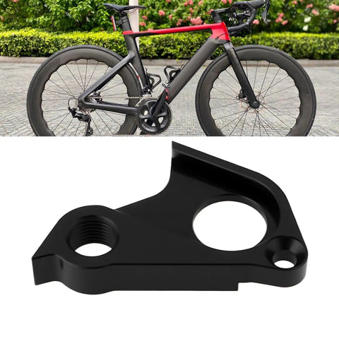 Derailleur Hanger GP0252-01 EP0920-01 direct replacement for Canyon Aeroad CF SL Disc with black aluminum finish in front of bike.