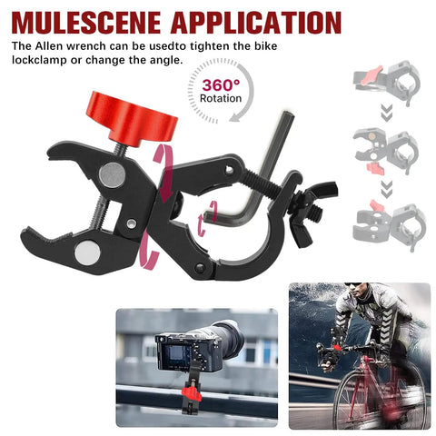 Beefed-Up U Lock Holder Clamp For Heavy Duty Bike Locks, all-metal mount with rotation feature for bike and camera applications.