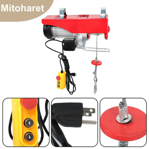 Heavy Duty PA1000 Electric Hoist 2200 Lbs Capacity Wired Remote Control with metal strap and wired controller for lifting.