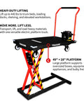Heavy Duty Electric Scissor Lift Table 59 Inch Height Warehouse Workhorse with 49x28 inch platform for lifting up to 440 lbs.
