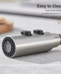 Universal Kitchen Faucet Replacement Head Pull Down Spray Nozzle With Fifteen Heavy Duty Adapters Two Function Sweet Brushed Nickel showing cleaning feature.