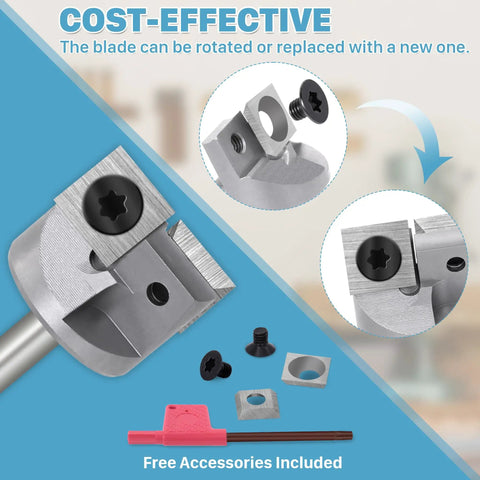 Heavy Duty Cnc Spoilboard Surfacing Router Bit Featuring Quick Swap Two Flute Cutters And One Quarter Inch Shank For Knockout Precision Routing and accessories for blade replacement.