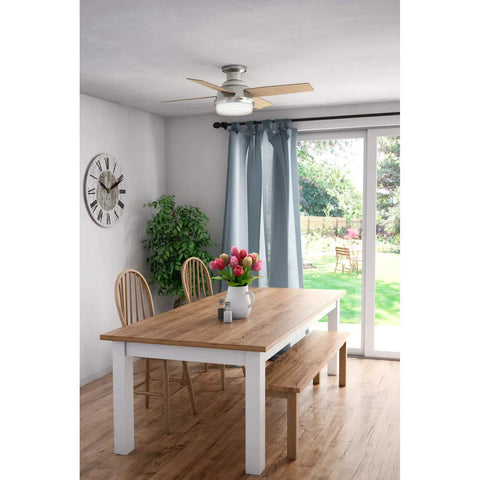44 Inch Indoor Ceiling Fan With LED Light And Remote Control Low Profile Flush Mount Four Blade Modern Ceiling Fan above dining table