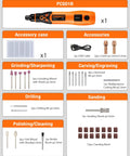 Mini Cordless Rotary Tool Kit With 3.7V USB Recharge, 32 Accessories, Three Speeds 5K 10K 15K RPM, shown with attachments