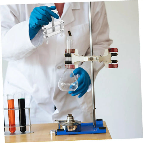 Scientist using 10 Pieces Lab Flow Control Tubing Clamps With Spiral Screw Design Easy Grip Hose Clamps for classroom experiments.