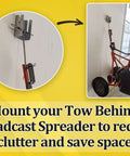 Tow Behind Wall Mount Bracket Kit For Lawn Care Attachments Space Saving Garage Organizer Keeps Mowers Spreaders Off Floor