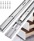 18 Inch Drawer Slides 4 Pair Soft Close Full Extension Side Mount Cabinet Rails showing metal tracks and screws for installation.