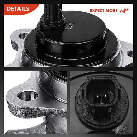 Two Rear Wheel Bearing And Hub Assemblies With ABS For Toyota Highlander 2008 2009 2010 2011 2012 2013 FWD Only 5 Lug Direct Replacement Hub Bearings Set Heavy Duty Long Lasting Be Ready To Roll close-up view showing mounting points and ABS sensor connection