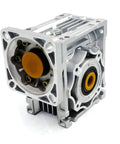 NMRV040 Worm Gear Reducer 50 To 1 Aluminum Alloy Gearbox For Nema 34 Stepper Or Servo Motors Silver Finish Front View