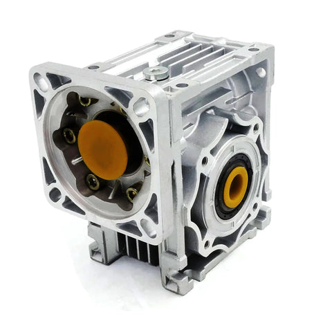 Front view of NMRV040 Worm Gear Reducer With 5 To 1 Ratio For NEMA 34 Servo Or Stepper Motors, aluminum alloy housing.