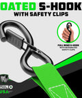 Coated S-hooks with safety clips for Tough As Nails Heavy Duty Ratchet Straps Tie Downs 4 Pack 1 Inch Wide By 15 Feet Long.