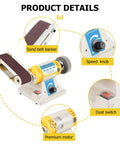Direct Plug 110V Belt Sander Bench 2 By 13.8 Inch Belt with sand belt backer, speed knob, dust switch, and premium motor