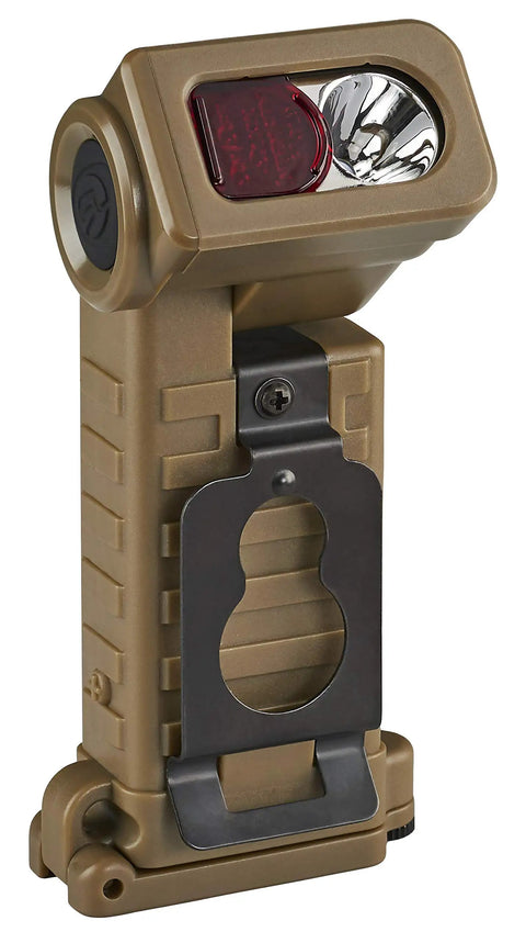 Sidewinder Boot Tactical Light With 2 AA Batteries, 55 Lumen LED, 63 Meter Beam shown in rugged polymer with clip, Coyote color