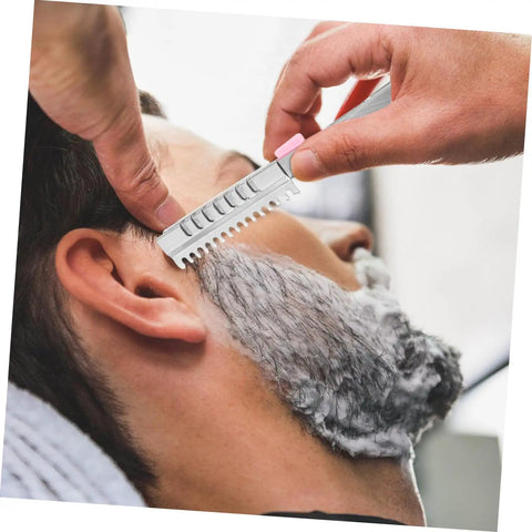 Using Heavy Duty Stainless Steel Manual Razor With Old School Vintage Design For grooming sideburns and clean beard layout.
