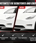 Before and after using Pearl White Multi Coat PPSW Touch Up Paint For Tesla Model Y, 3, X, S 0.4 Fl Oz Scratch Repair Pen 2 In 1