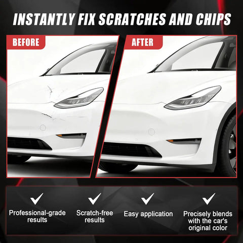 Before and after using Pearl White Multi Coat PPSW Touch Up Paint For Tesla Model Y, 3, X, S 0.4 Fl Oz Scratch Repair Pen 2 In 1