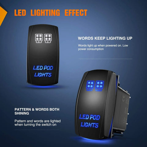 Led Pod Lights With 5 Pin SPST Rocker Switch On Off 12V 20A 24V 10A Jumper Wires For Cars Trucks And RVs Easy Install Built In LEDs