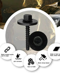 Solid Heavy Hex Head Screws For Fender Wheelhouse Console Replacement Compatible Gm Chevy Camaro Colorado Buick Cruze Set Of Ten Black Finished Fasteners showing a close-up of the screw design and head.