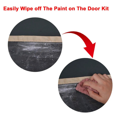 Cleaning Magnetic Dust Barrier Door Kit Pro Grade for Construction Containment with a cloth, removing dust and paint.