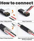 Solid As A Rock Solderless Wire Connectors Kit For 18 To 22 Awg, showing connection steps for quick splice terminals.