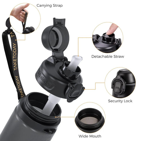 Detailed view of Collapsible 21oz Silicone Water Bottle With Straw Carry Strap Leakproof Screw Lid Wide Mouth BPA Free Travel Hydration Cup