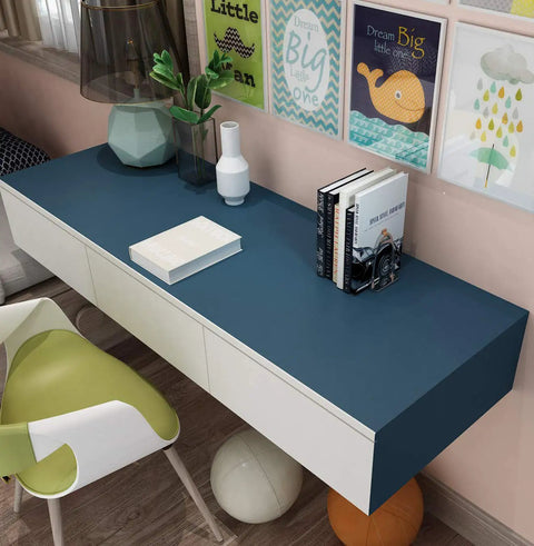 Navy Blue Peel And Stick Contact Paper No Glue Needed Self Adhesive Wallpaper Waterproof And Removable on desk surface