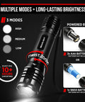 Ultra Bright LED Flashlight Kit S1050 Two Pack With Adjustable Zoom And 3 Modes For Camping Hiking Dog Walking And Emergencies