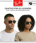 Two people wearing RB3671CH Square Round Polarized Sunglasses For Men And Women with dark gray lenses and matte black frames.