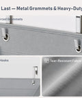 Five Tier Over The Door Hanging Storage Rack With Super Deep Pockets Absolute Game Changer For Cramped Dorm Rooms And RVs showcasing reinforced metal grommets and hooks in grey.