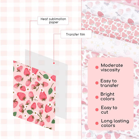 Strawberry Pattern Sublimation Transfer Paper Set 10 Sheets 12x10 Inches Each Ready To Cut Ink Sheets For DIY Crafts detail view