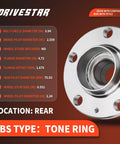 Diagram of Pair Rear Wheel Hub And Bearing Assembly For Audi TT 2000-2006 And VW Beetle 1998-2010 Golf Jetta 1999-2005 5 Lug 2x4 With ABS showing dimensions.