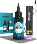 All-In-One UV Resin Kit With Rechargeable 395Nm Light, 50g Fast-Cure Resin, silicone mat, gloves, and 395nm flashlight