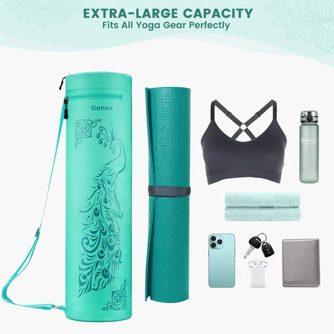 Full Zip Yoga Mat Bag Carrier With Wet Pocket And Front Zipper Pocket Extra Wide Adjustable Strap fits yoga gear