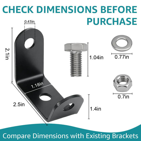 Dimensions of Heavy Duty Strap Mounting Bracket Kit 1 Pair For G2 Retractable Transom Straps Three Sided Mounting Hardware