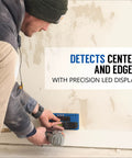 Man using ProSensor 710 Plus 13 Sensor Stud Finder With Wood And Metal Detector Wall Scanner Built In Bubble Level Deep Detection Up To One Point Six Inches For DIY Enthusiasts Blue Made In The USA on wall